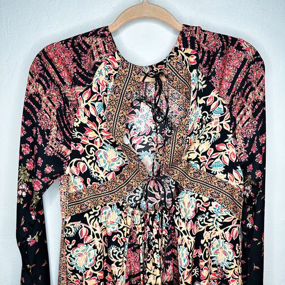 NWOT Free People Stevie Floral Paisley Long Bell Sleeve Tie Back Tunic Dress XS - Picture 9 of 15